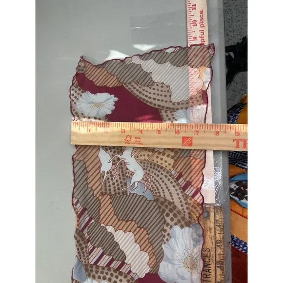 Vintage Pleated Floral Horse Print Rectangle Scarf Lightweight Sheer Neck Wrap M - Picture 3 of 5